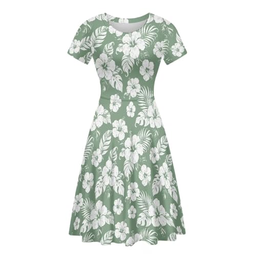 Image of HUGS IDEA Womens Puffy Swing Midi Dress Round Neck Short Sleeve Party A-Line Dresses