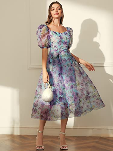 SHEIN Modely Allover Floral Print Puff Sleeve Dress