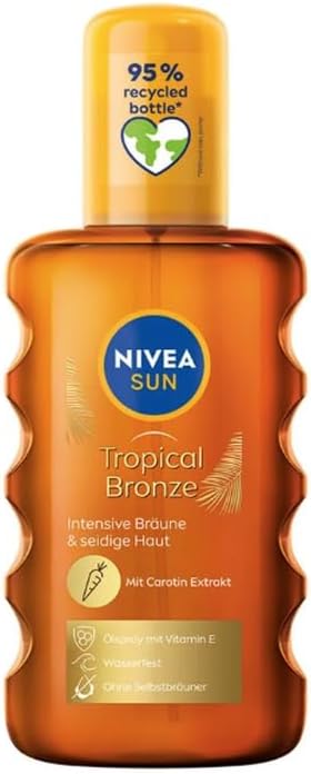 NIVEA Sun Carotene Body Oil Spray para acondicionamiento integral de la piel y tacto sedoso, 200 ml /6,76 fl oz – Aceite corporal diario ligero para la superficie de la piel Nutrición y suavidad