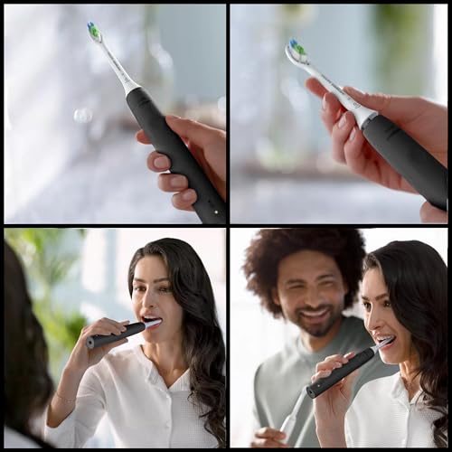 Image of Philips Sonicare Electric Toothbrush with DiamondClean Brush Head 2-Pack Bundle, Rechargeable Electric Tooth Brush with Pressure Sensor, Sonic Electronic Toothbrush, Travel Case, Black
