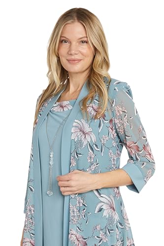 Image of R&M Richards Women's Sheath Dress W /Floral Print Sheer Jacket & Detachable Necklace | Elegant 2-Piece Formal Ensemble