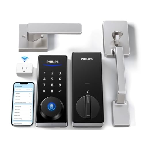 Philips Wi-Fi Smart Lock with Handle, Keyless Entry Keypad Door Lock with Handle, Front Door Deadbolt Set with WiFi Gateway, App Control, Fingerprint Unlock, PIN Code Unlock, Auto Locking Lo