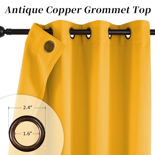 Image of Blackout Curtain Panels 72 Inch - Window Treatment Energy Saving Thermal Insulated Solid Antique Copper Grommet Drapes for Living Room, 1 Pair, 52 by 72 Inch, Gold Yellow