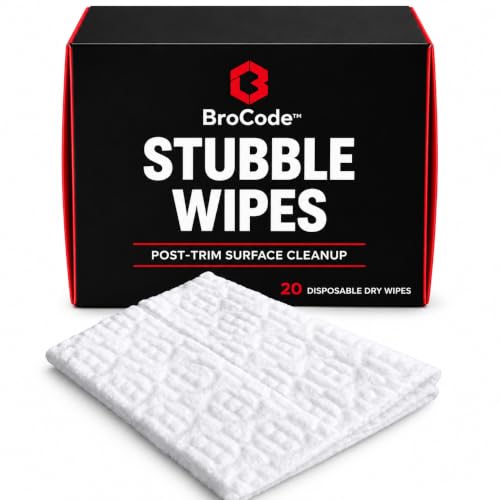Brocode Stubble Wipes – Shaving Cleanup for Beard Trimmings, 20 Count