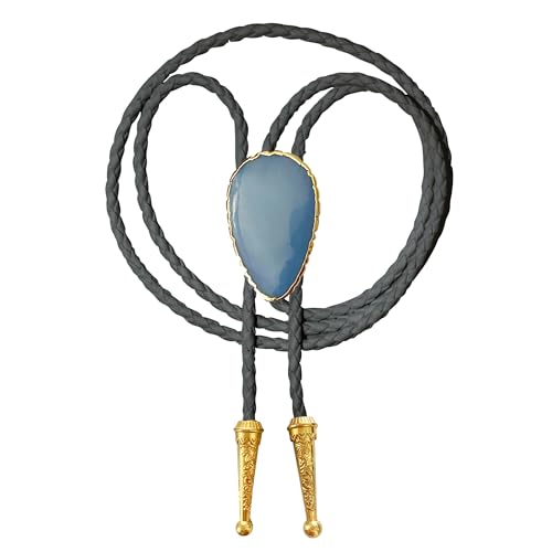 Image of Daisy Del Sol Gemstone Bolo Tie Braided Vegan Faux Leather Natural Stone Gold Handmade Necklace Adjustable Boho Western Jewelry
