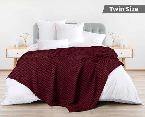Image of Utopia Bedding 100% Cotton Waffle Weave Blanket Twin Size for Couch Sofa Bed - Lightweight, Breathable Summer Blankets Soft and Cozy, Gifts for Women Home Room Decor (Burgundy, 90x72 Inch)