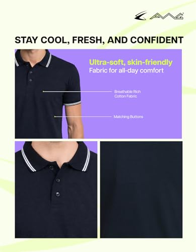 Image of AWG ALL WEATHER GEAR Rich Cotton Polo T-Shirt | Half Sleeve Classic Fit | Soft Breathable Solid Tee | Casual & Office Wear | Comfortable Everyday Cotton Polo | Mens Tshirts
