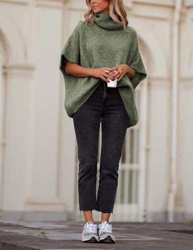 Image of Ynhonra Womens Turtleneck Sweater Oversized Chunky Batwing Sleeve Short Tops | Dolman Pullover