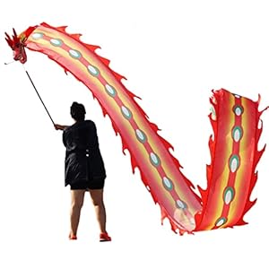 Dancing Dragon Throw Streamer Fitness Lint, 6m/8m/10m/12m Spiraal Oefenlint Streamer Glasvezel Handsticks + Reistas!