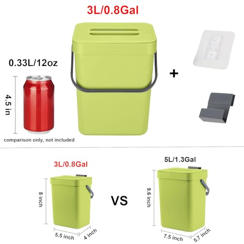 Lalastar 3L-GREEN Food Waste Basket Bin For Kitchen, Small Countertop Compost Bin With Lid, Odor-Free Food Scrap Container thumb #2