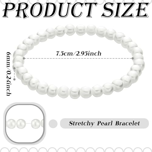 Glenmal Pearl Bracelets for Women Wedding Faux Bridal White Pearl Bracelet Bulk Elastic Stretch Bridesmaid for Party Gift2