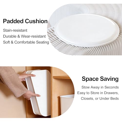 Image of Kraft Paper Rectangle Ottoman - Folding Bench Rest for Bedroom & Entryway, Collapsible Stool with Pad, Portable Stool & Square Ottoman for Living Room Decor, Space-Saving Footrest, White, 5 Seats