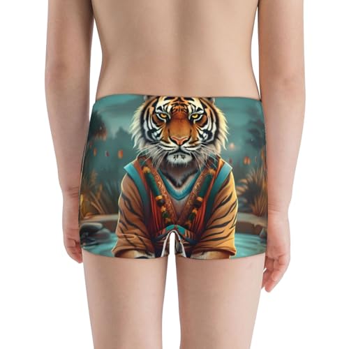 Boys' Cotton Boxer Brief Soft Underwear-Pond Meditating Tiger3