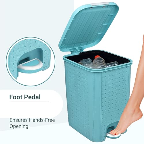 Image of FLAIR Ultra Home Pedal Trash Bin - 15L Large Dustbin with Inner & Lid | Unbreakable Plastic, Odor Control, Lightweight | Non Garbage Smell | Perfect for Bathroom, Kitchen & Office (Sky Blue)