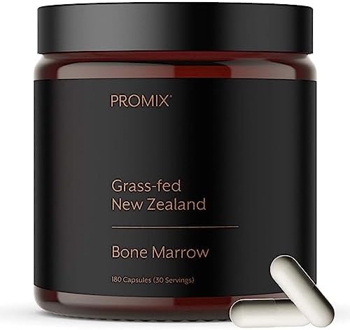 Promix Grass-Fed Beef Bone Marrow Supplement, 180 Gelatin Capsules - Rich in Collagen, Vitamins & Minerals - Raw & Freeze Dried - Promotes Healthy Joints, Bones, Cartilage, Hair, Skin & Nails