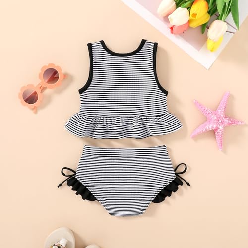 Image of HAPPYMA Baby Swimsuit Toddler Girl Bathing Suit Summer Stripe Bikini Set Beach Two Piece Swim Wear
