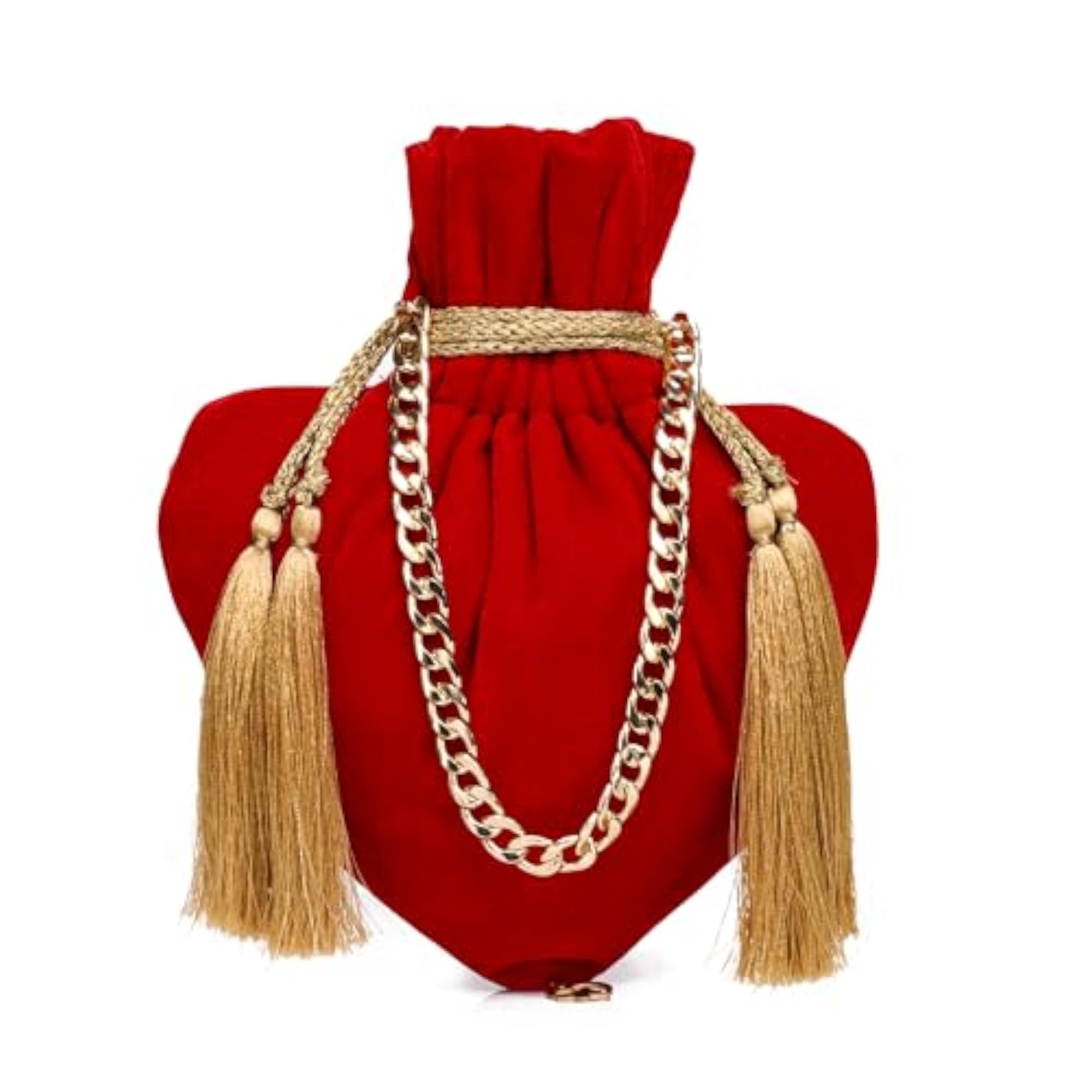 Women's Heart Velvet Love Drawstring Pouch with Tassel