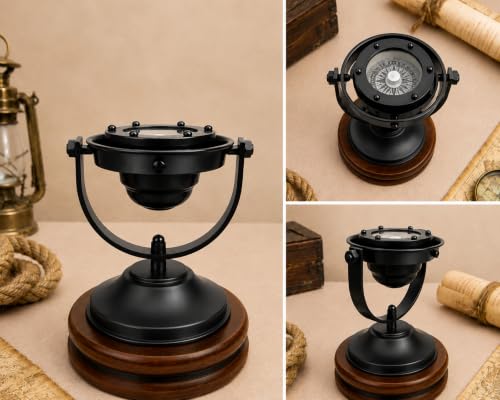 Brújula náutica gimble de 5 pulgadas, brújula marítima sólida de latón con base de madera miniatura 7