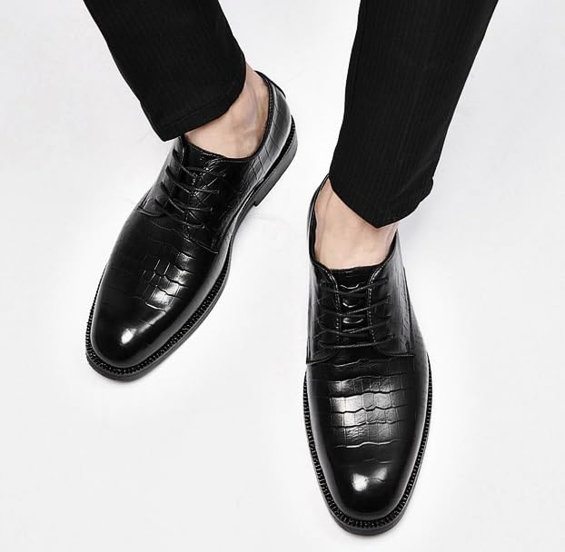 Men's Comfort Hand Stitched Business Formal Derby Shoes Mens Retro Genuine Leather Business Casual Scale Pattern Formal Dress Shoes(6.5)3