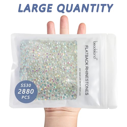 Image of Beadsland Flatback Rhinestones Bulk, 2880pcs Crystal Rhinestones for Nails Crafts Clothes DIY Decoration, Transparent AB, SS30, 6.3-6.5mm