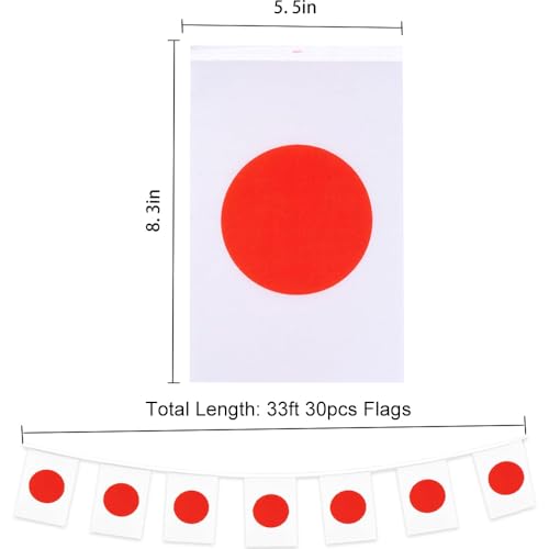 Image of Japan Flags Japanese String Flag Banners for Patriotic Events Independence Day Sports Bars Inside Outside Decorations 33 Feet 30 Flags
