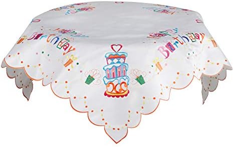 K & K TABLETOPS Happy Birthday Cut Work Table Runner Table Topper Embroidered Party Decoration Decor (34" x 34" Square Topper) image 4