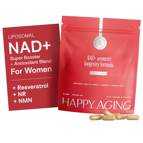 Happy Aging Essential Longevity Formula NAD+ Super Booster with NR NMNH & Liposomal -NAD+ Organic Antioxidant Superfruit Blend for Cellular Energy Skin Hydration & Daily Vitality 30 Capsules