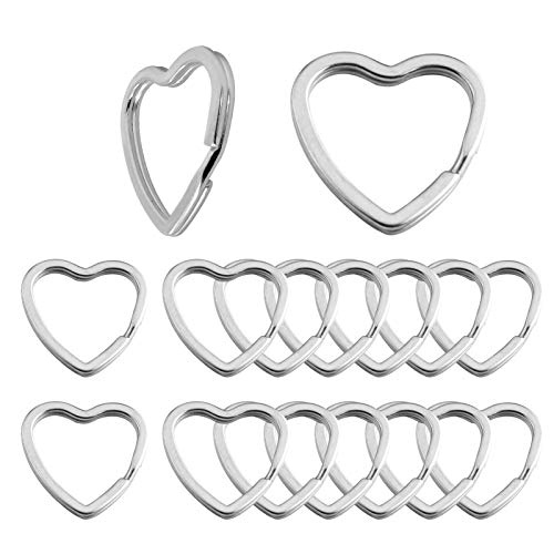 60 Pcs Flat Keyring Key Rings Keychain Hoop Heart Shape Keychain Silver Stainless Steel Keychain Rings DIY Split Keyrings Heart Ring for Home Car Office Keys Attachment