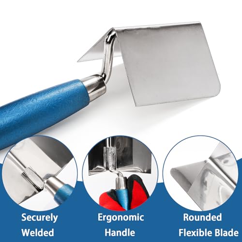 Peohud 2 Pieces Drywall Corner Tool Set, Inside and Outside Corner Knife, Stainless Steel Corner Trowel, Concrete Finishing Tool for Plastering Bricklaying Corner Finishing Work - Image 3