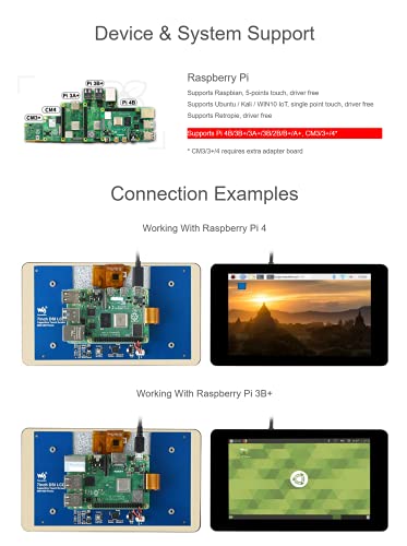 Image of Waveshare 7 Inch DSI LCD Touch Screen 800x480 Monitor for Raspberry Pi 4B /3B+ /3A+ /3B /2B /B+ /A+, Capacitive TFT Display Module Tempered Glass, Up to 5 Touch Points, Adjustable Brightness