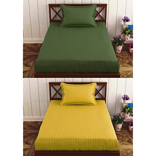 Image of Prime Collection 285 TC Combo Pack of 2 Single Sized (90x60) Satin Striped Bedsheet with 2 Pillow Cover Long Lasting Single Bedsheet for Hotel, Hospital and Home Use