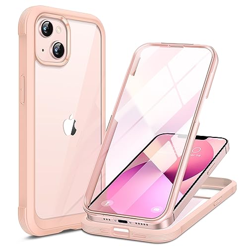 Miracase Compatible with iPhone 13 case 6.1 inch, [Glass Instead Plastic] with Built-in 9H Tempered Glass Screen Protector for iPhone 13,2023 Upgrade Full-Body Glass Clear Case,Crystal Pink