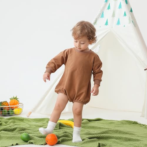 Bafeicao Baby Boy Girl Sweatshirt Romper Organic Cotton Solid Color Long Sleeve Bubble Romper Oversized Warm Fall Winter 7