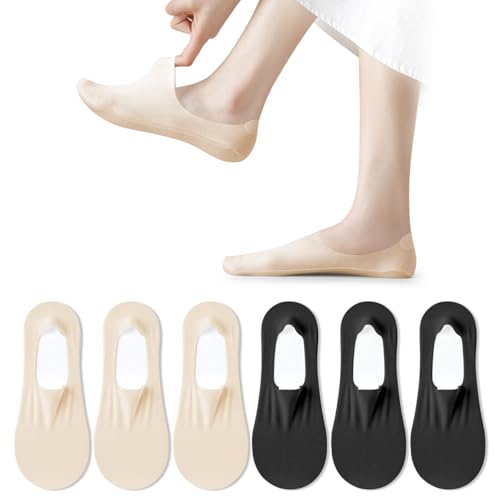 6 Pairs Ice Silk No Show Socks for Women, Invisible Low Cut Liner Breathable Non-Slip Socks for Flats Loafers