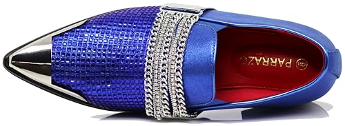 Image of Enzo Romeo Crisino Men Rhinestone Chrome Toe Suede Pointy Buckle Dress Loafer Slip On Shoes