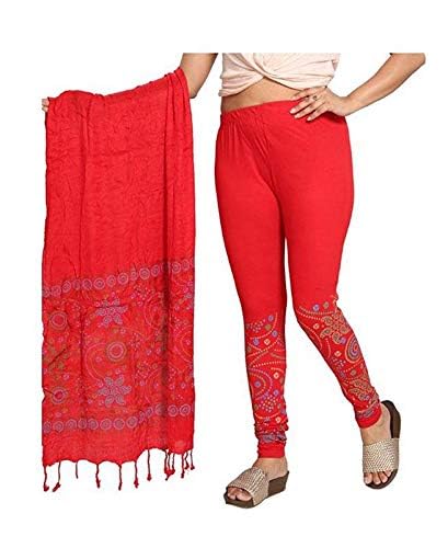 Bandhani Cotton Lycra Printed Leggings with Dupatta for Women (Black,Pack of 1)-image-2