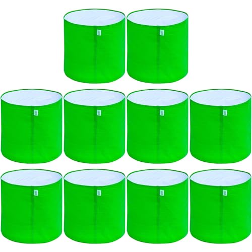 Image of Anandi Green's Premium HDPE Uv Protected 220 GSM Round Shaped Green Colour Plants Grow Bags Suitable for Terrace and Vegetable Gardening (Pack of 10, 9X6 INCH)
