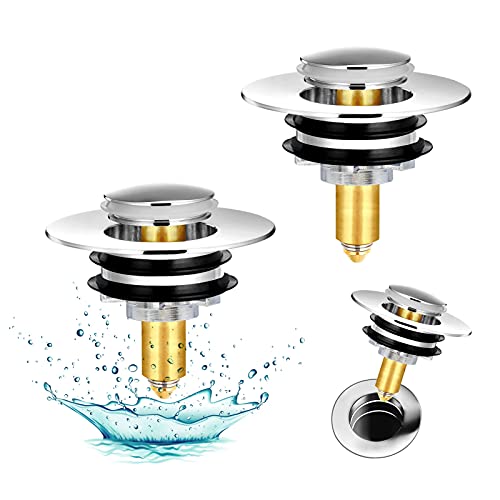 2Pcs Noyau à Rebond En Type De Poussée Bouchon Baignoire De Vidange D'évier, SMFANLIN Laiton Bonde de Lavabo Filtre Évier Bouchon Baignoire Pour Lavabo De Cuisine Et Salle De Bain, 33-40 mm (2Pcs) Cover