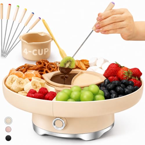 LUSHYUM Chocolate Fondue Pot Set Electric with Rotating Tray