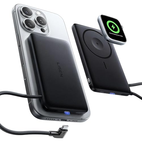 LISEN QI2 MagSafe Power Bank Slim Portable Charger Battery Pack Power Bank Dad Gift 15W Magsafe Charger USB C for iPhone 17-12 (Arc Fog/5000mAh) Arc Fog 5000 mah