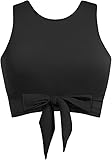 Black Crop Top Swim Bathing Suit - Women Bikini Swimsuit High Neck Bra Tie Knot Top Only 2025 L