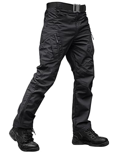 TACVASEN Black Cargo Pants with 9 Pockets Waterproof Tactical Work Pants for Men Construction Stretch Hiking Outdoor Trousers 34