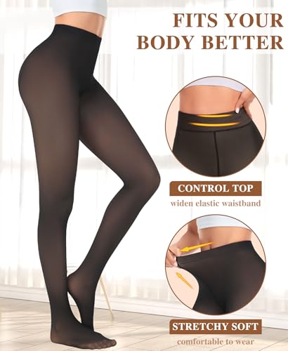 Image of DOCUMO Fake Translucent Black Tights for Women 80 Denier Opaque Tights (No Fleece Footed Black#01,X-Large)
