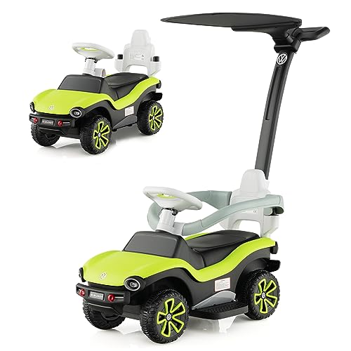 OLAKIDS 3 in 1 Licensed Volkswagen Ride on Push Car, Toddlers Sliding with Height Adjustable Push Handle, Removable Canopy and Guardrails, Baby Foot to Floor Walking Toy with Music