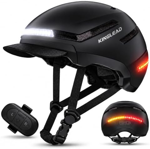 KINGLEAD Fahrradhelm mit LED Blinker & Fernbedienung, NTA 8776 & CE Zertifiziert, Front- und Rücklicht USB-C aufladbar, Abnehmbares Visier, City E-Bike Helm für Herren Damen