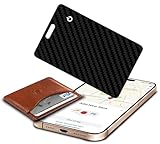 Vrebrey Wallet Tracker Card, Slim Rechargeable Bluetooth Item Locator, Smart Finder Compatible with Apple Find My for Wallet, Luggage, Passport, IP68 Waterproof (iOS Only) (Carbon Fiber Black)