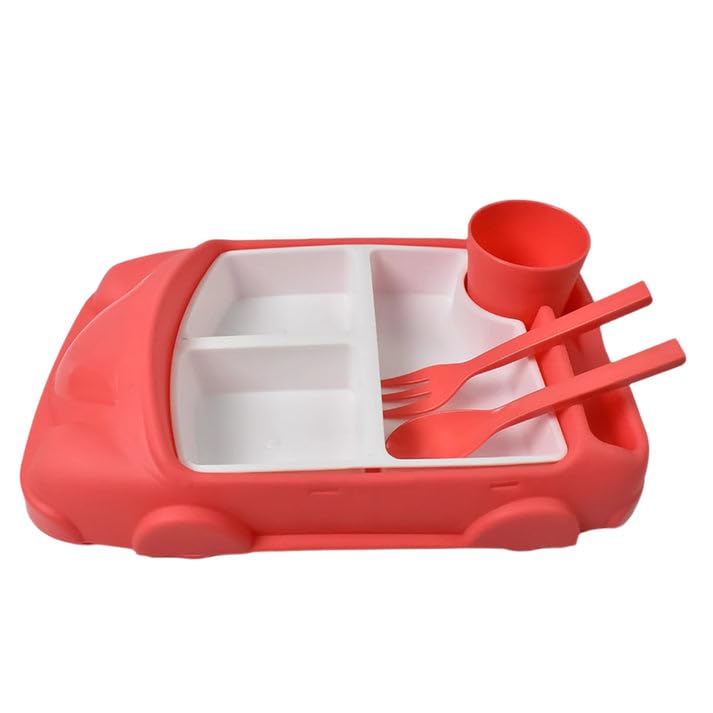 Garth Kids Car Shaped Plates Cup Lunch Box Dinnerware Set 4 Pcs with 1000 ML Lunch Box Fun Meal Time Tableware for Children Boys Girls School Travel Picnic-image-35