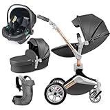 kinderwagen dorjan kombikinderwagen Gummiräder vorne/hinten Neu Kinderwagen 3in1, kombiKinderwagen drehbar mit Babywanne/Sportwagen/Autositz,2023 (dunkelgrau3in1)