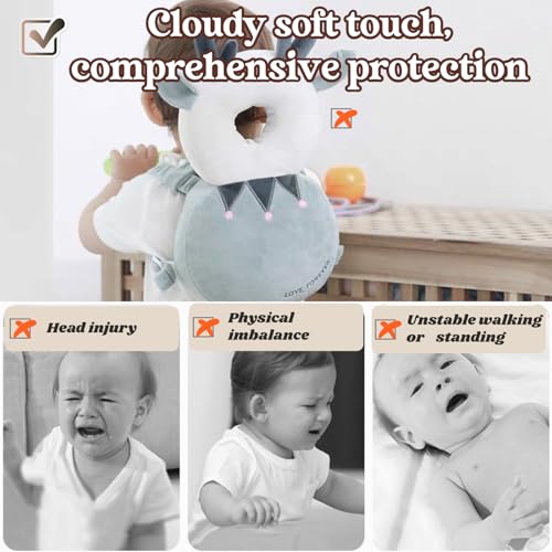 Image of Baby Head Protector Backpack, Toddler Baby Head Protection Backpack with Baby Knee Pads Alarm Function for Walking & Crawling, Soft, Breathable and Wearing Safety Baby Head Protector-Blue