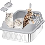 XXXL Stainless Steel Cat Litter Box with Extra Large Litter Box Step,28'X20'X13' Metal Litter Boxs High Sides for Big Cats and Multiple Cats,Includes Litter Scoop & Non-Stick Bottom